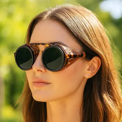 Imagen 2 del producto Gafas de sol con atenuación ajustable ND9, gafas de sol de conducción polarizadas Retro Punk redondas para pesca al aire libre para hombre UV400