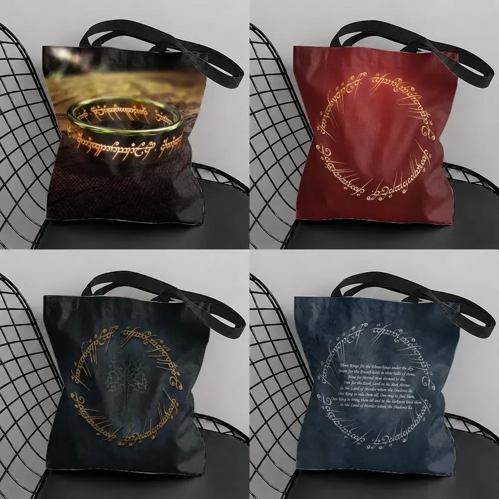 The L-Lord Of The R-Rings Storage Bags Canvas Tote Bag Double-Sided Print Fashion Shoulder Shopping Bag Gift Handbags