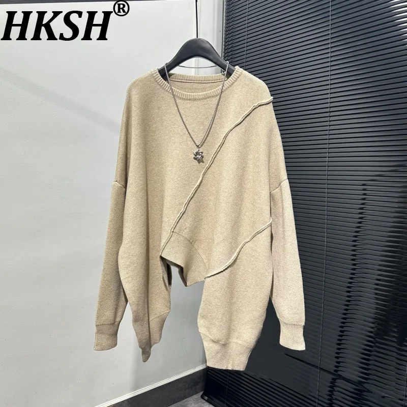 

HKSH осенний новый мужской нишевый дизайн High Sense нерегулярный лоскутный вязаный свитер свободный ленивый универсальный женский свитер HK15741
