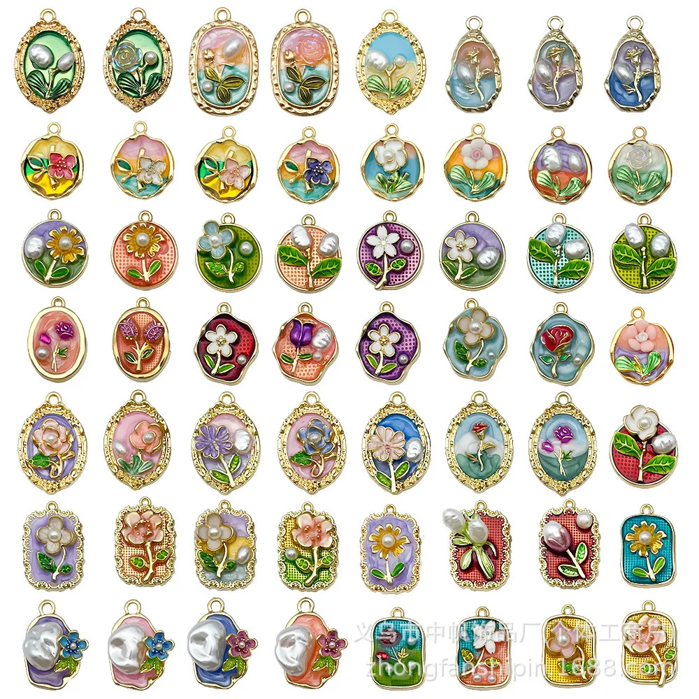 50pcs MIX flower pendant alloy enamel charm DIY accessories of necklace bracelet headdress making fitting material