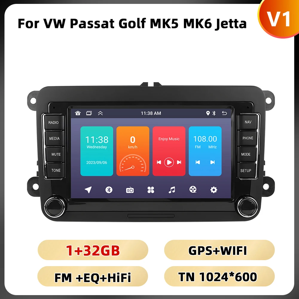 Podofo 7 '8 + 128G Autoradio Voor Vw/Passat/Touran/Golf/Polo Multimediaspeler 8Core Carplay Android Auto Gps Navigatie Wifi 4G