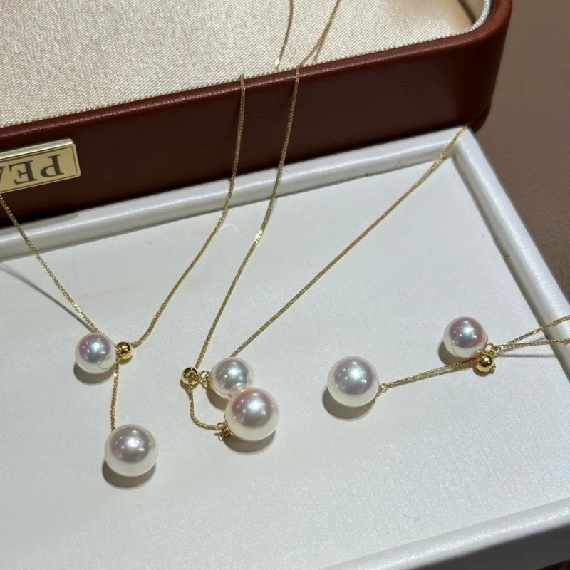 

SGARIT 18-каратное золото, натуральный двойной пресноводный жемчуг, ожерелья AU750, цепочка Шопена, колье, фестиваль, отличный подарок, ювелирные изделия