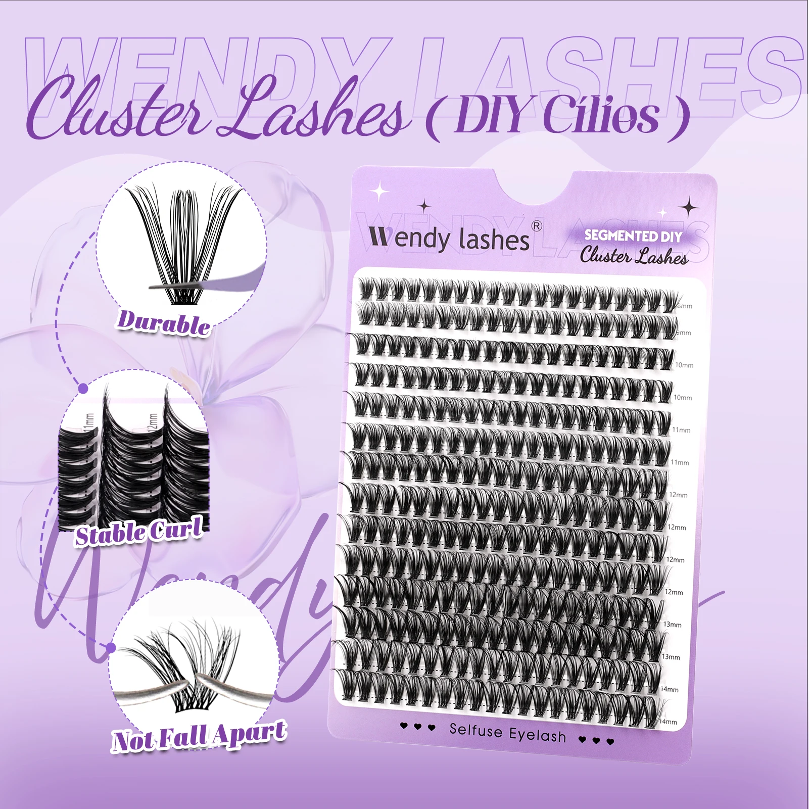 ويندي جلدة العنقودية جلدة عدة رقيق الفردية جلدة حجم 8-14 مللي متر علبة مختلطة فو المنك جلدة رمش تمديد ماكياج