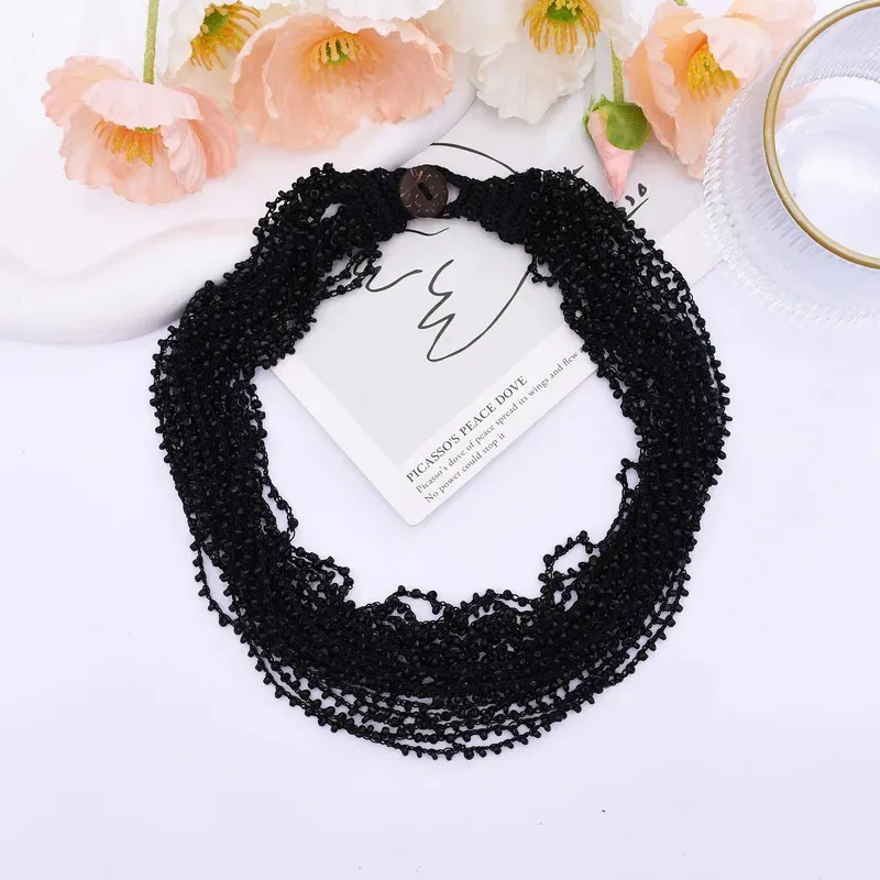 YISON New Retro Bohemian Style Multi-Layer Beaded for Women Exaggerated Elegant Hand-Woven Choker Chains Necklace Gifts Jewelry