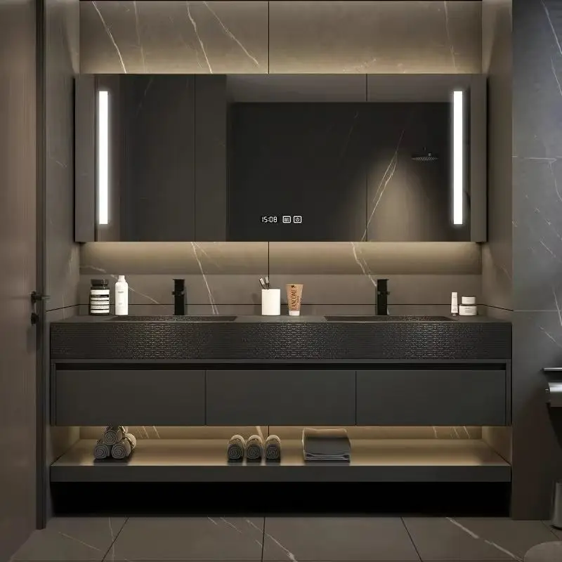 New high-luxury rock slab combination simple ceramic seamless washbasin modern bathroom cabinet toilet wash