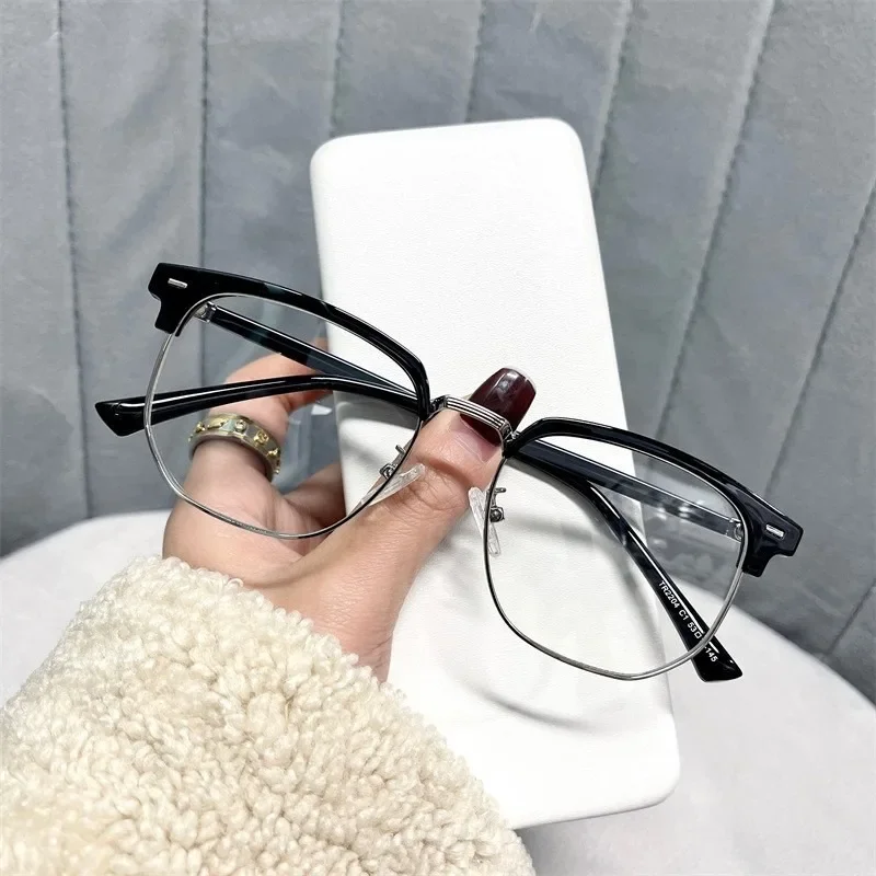 Fashion Unisex Square Plain Glasses for Men Women Metal Frame Glasses Polygon Eyeglasses Gentle Black Anti Blue Light Glasses