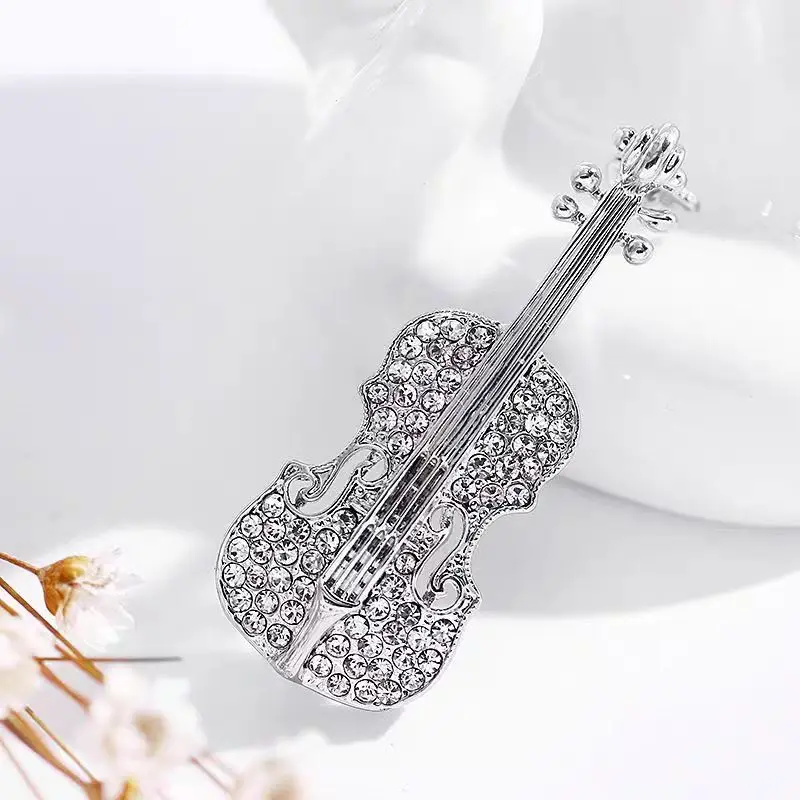 Shinny Crystal Music Violin Pearl Brooch For Women Exquisite Concert Accessories Clothingdecoration Collar Pins - view 6