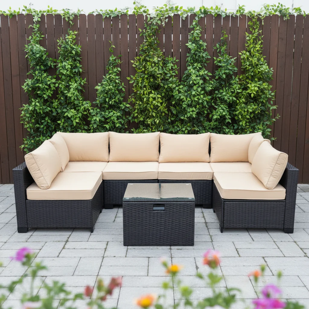 Modern Durable UV-Resistant PE Rattan Outdoor Sectional Sofa Set-Waterproof Wicker Garden Furniture for Living Room Villa Patio