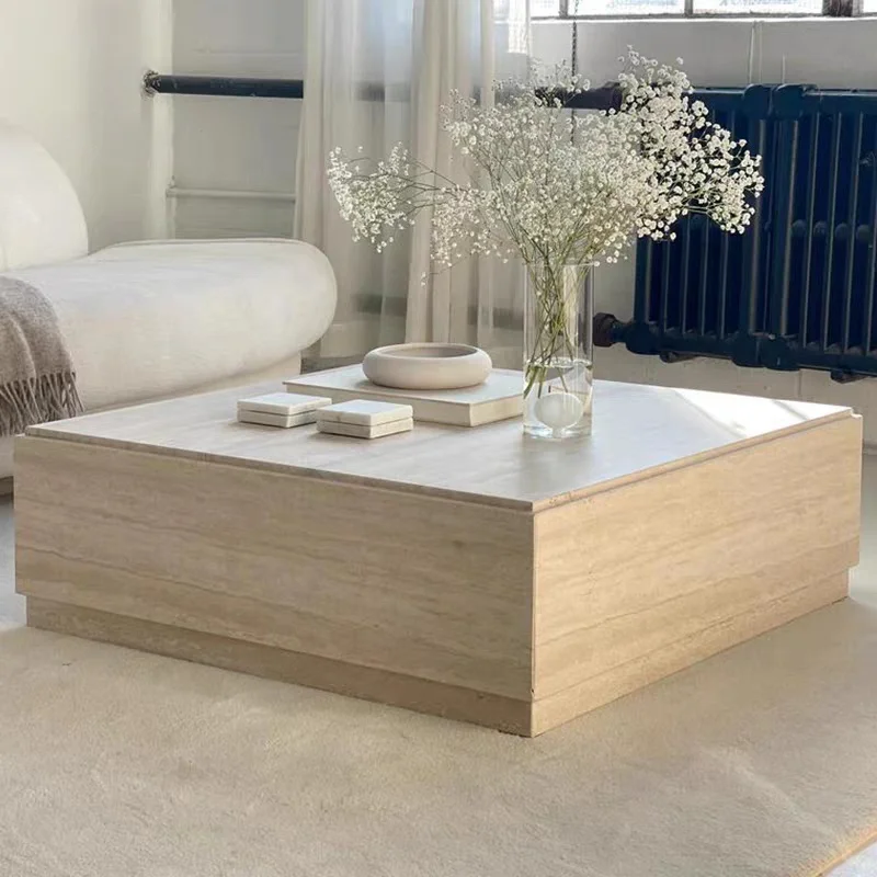 Nordic simple natural travertine square coffee table luxury modern design portable small space home furniture