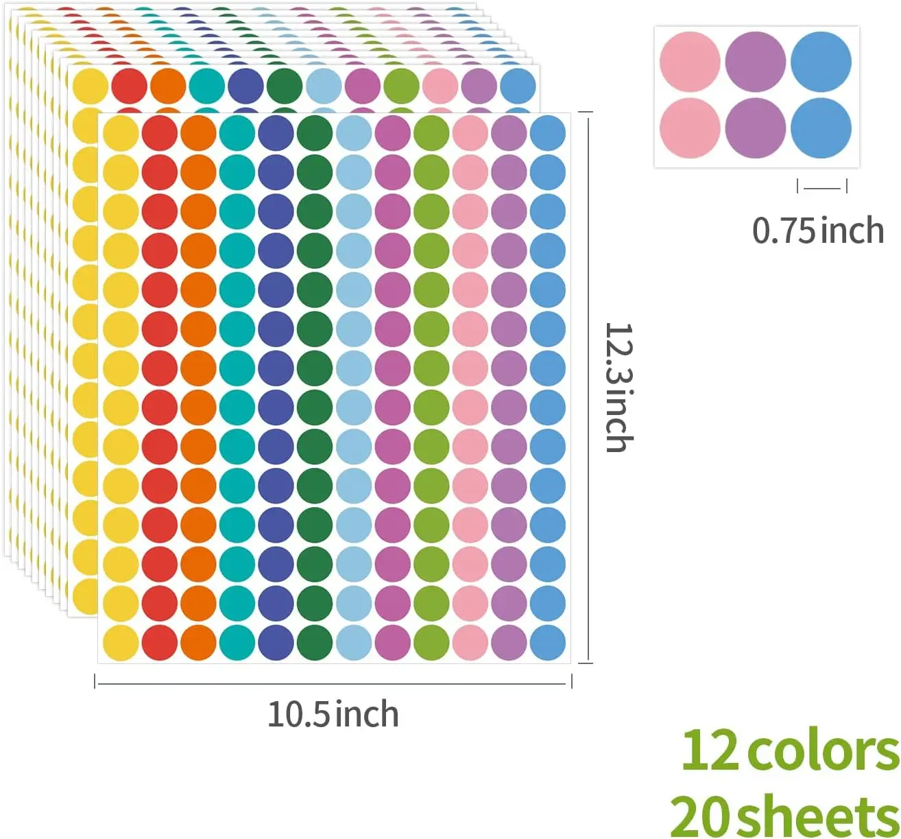 Dot Stickers 0.75 Inch Round, 4200 PCS 12 Colors Circle Stickers for Classroom Teaching, Planner and Office Labeling, 25 Sheets