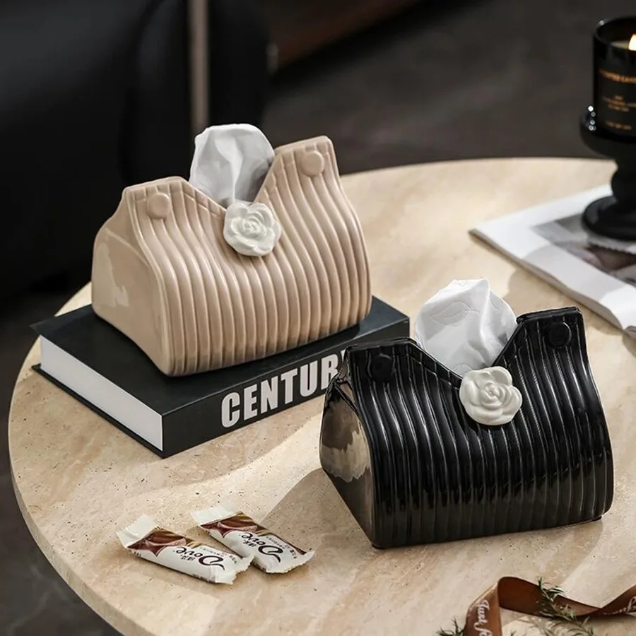 

Tissue Storage Camellia Ceramic Tissue Box Home Desktop Decoration Living Room Coffee Table Bathroom Waterproof Paper Drawer Box