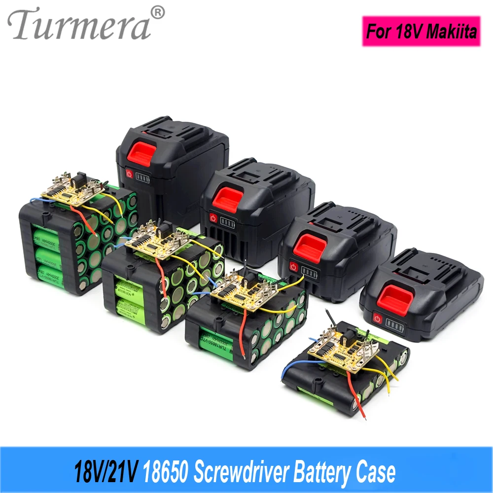 Turmera 18V 21V Screwdriver Battery Case 5X 10X 15X 20X 18650 Holder 5S 50A  Lomvum Zhipu Hongsong Jingmi For Makita 18V Battery