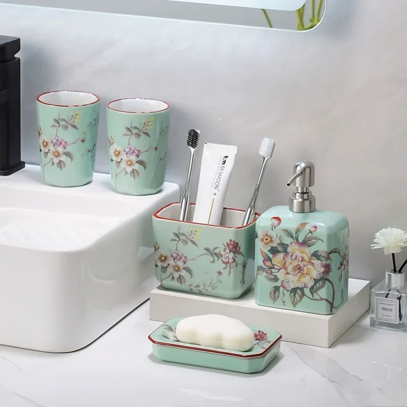 

Bathroom Decoration Accessories, Toothbrush Holder, Shampoo Bottle, Soap Box, Ice Cracked Glaze Ceramic Soap Dispenser, Gift