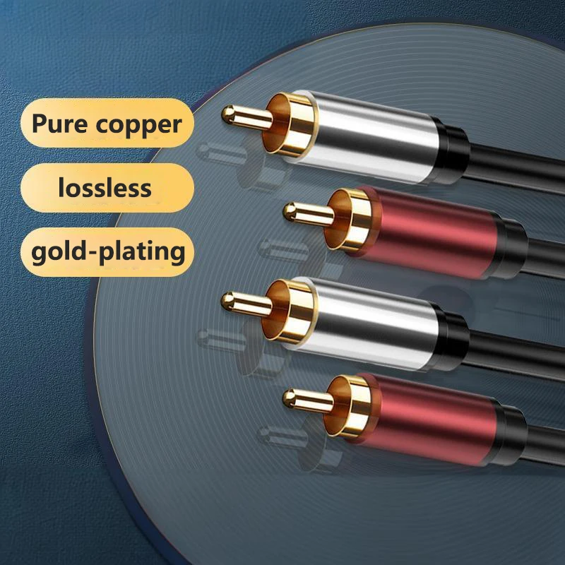 Double Lotus Head Audio Cable 2RCA Two to Two Red and White Plum Blossom Plug Pure Copper Signal Output Cable TV Connection