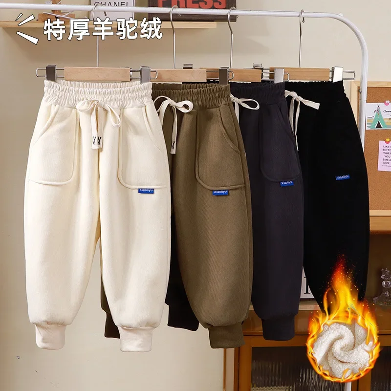 2-6Y New Boys Winter Thick Sweatpants for Girls Casual Pants Boy Student Loose Sports Pants Baby Pockets Kids Trousers