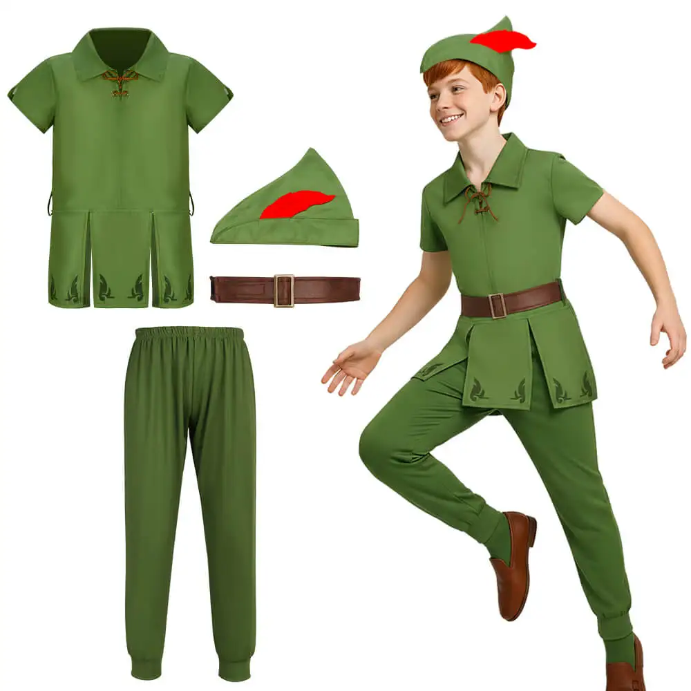 

Child Peter Pan Halloween Cosplay Costume Boys Fairy Elf Fancy Dress Stage Performance RollPlay Clothes Christmas Gift-Takerlama