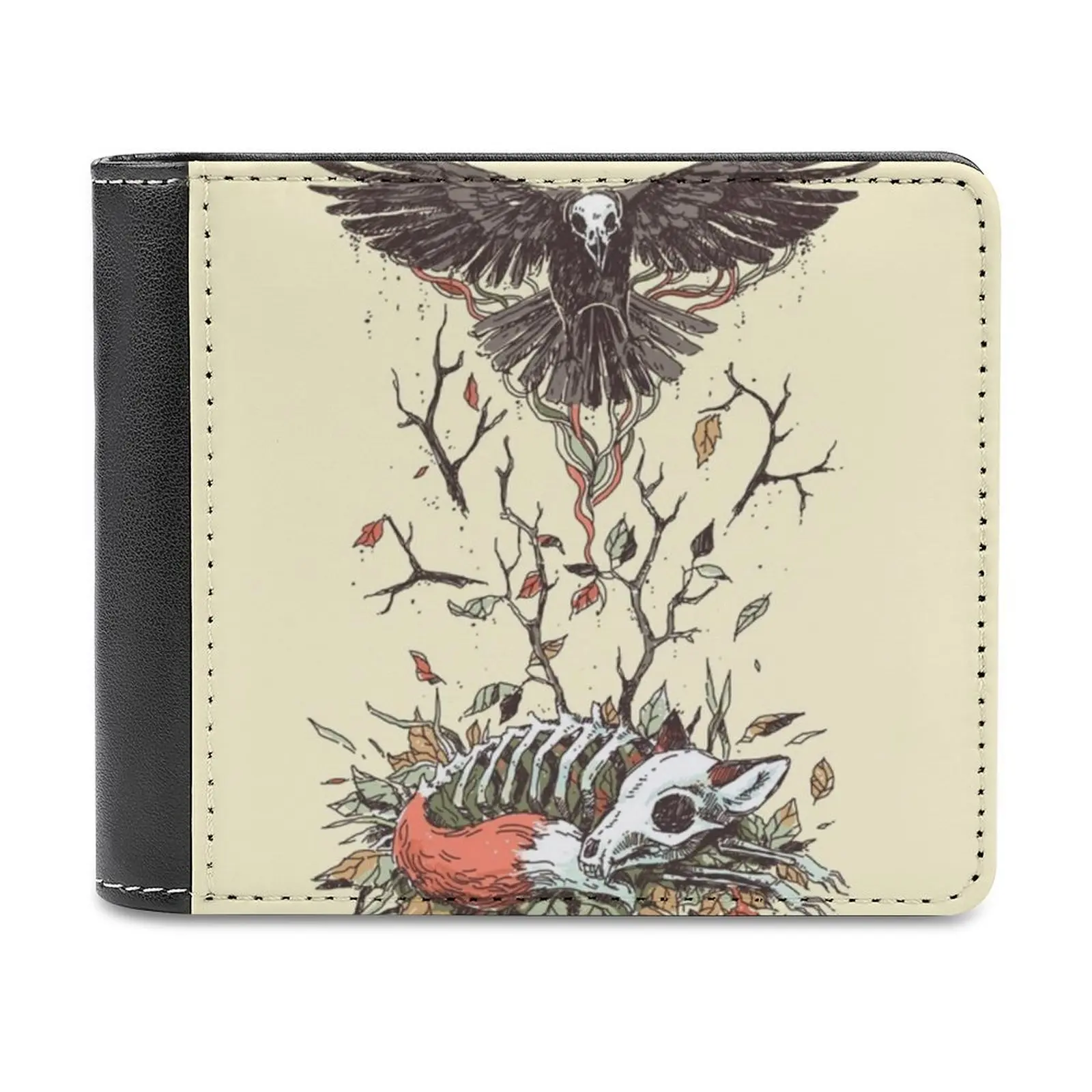 

Eternal Sleep Fashion Credit Card Wallet Leather Wallets Personalized Wallets For Men And Women Fox Animal Crow Raven Bird