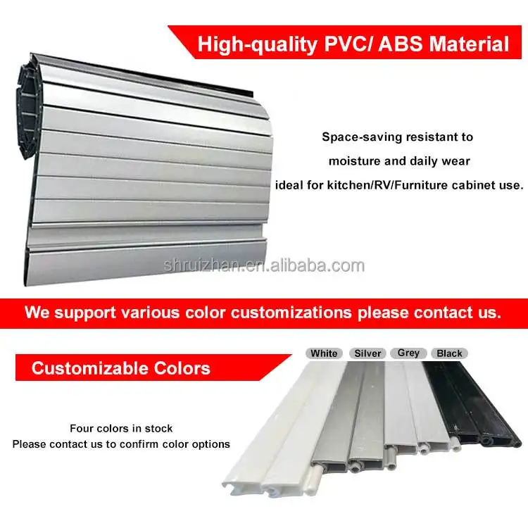 Folding Tambour Door Plastic Roll-Up Cabinet Door Compact Shutter for Kitchen RV Closet Space-Saving Design