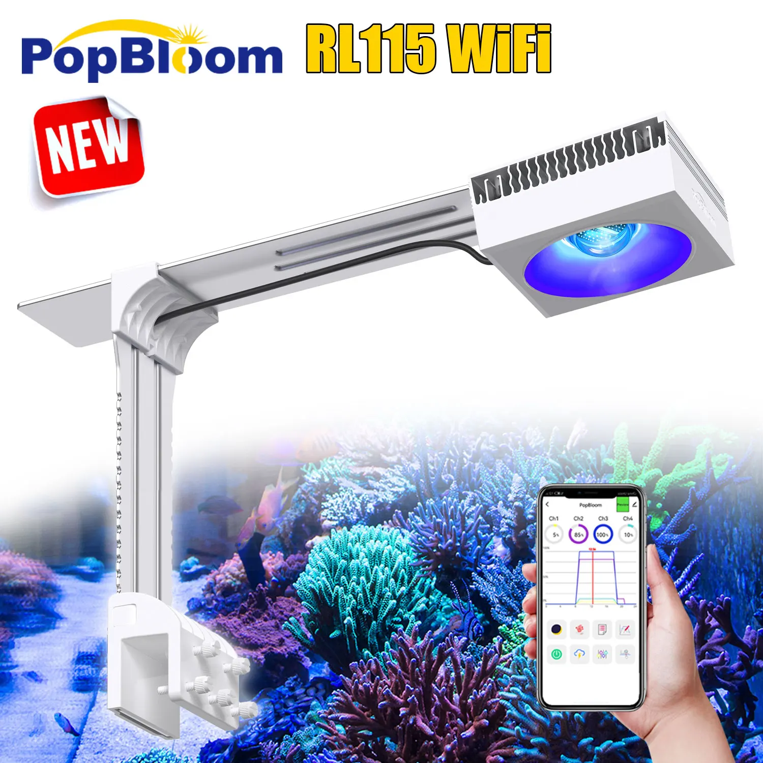 PopBloom RL80 RL115 LED-akwariumverlichting voor koraalgroei in zoutwateraquaria, volledig spectrum koraalverlichting voor zoutwaterkoraal SPSLPS