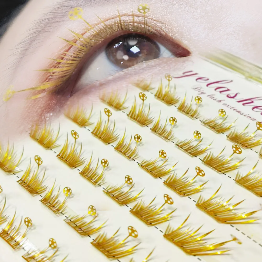 Gold Colorful Individual Eye Lashes Laser Gradient Football Theme Dramatic Eyelashes Extension Party Holloween Football Girl