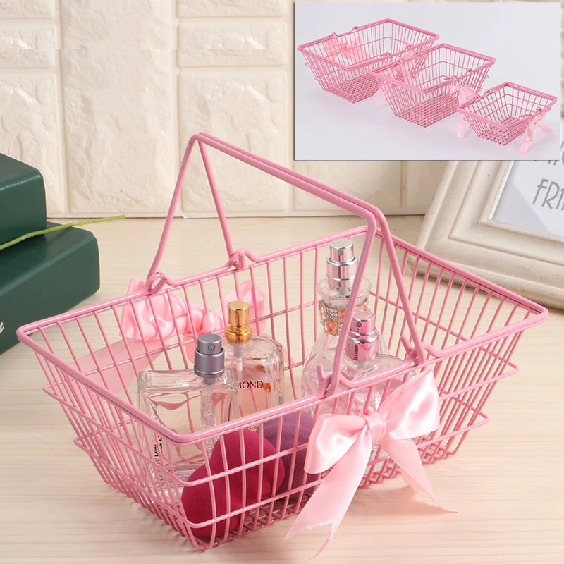 Organizers Kitchen Baskets Pink Girl Mini Storage Desktop Finishing Cosmetics Jewelry Sundries Organization With Bow Flower 1pc