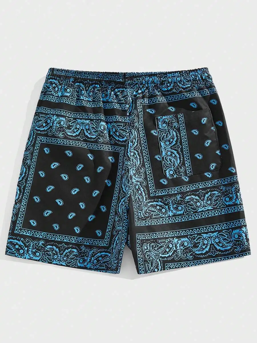 

Mens Drawstring Waist Paisley Print Shorts Summer Casual Beachwear