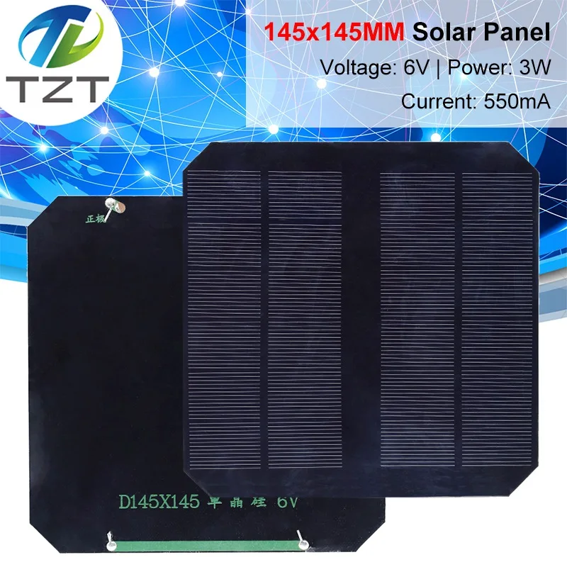 TZT 6V 550mA 3.3W Solar Panel Polycrystalline 145*145MM Mini Sunpower Solar System DIY for Battery Cell Phone Charger