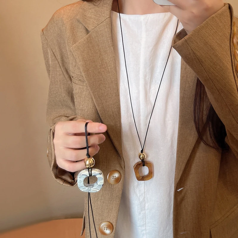 New Chinese Style Vintage Necklace Women's Geometric Blocks Sweater Chain