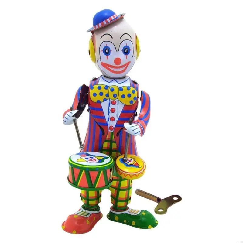 Antigo baterista do baterista do palhaço lata ferro para crianças Decoração do escritório da sala crianças p31b