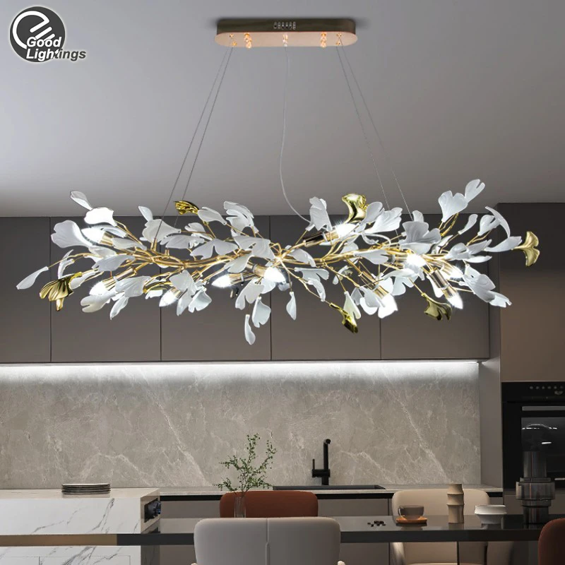 Modern Ginkgo Leaf Crystal Chandelier For Kitchen Table Dining Living Room Bedroom Bar Gold Branches Hanging Chandelier Light