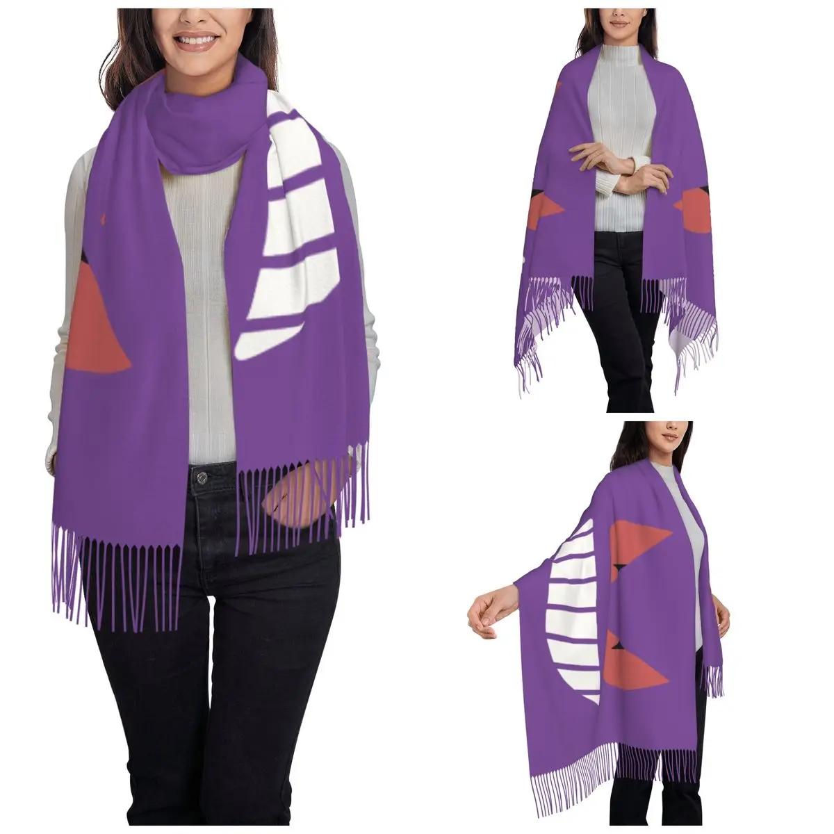 Bufanda para mujer con borla, cara de Pokemon Gengar, chal grande para invierno y otoño, juego de dibujos animados de Anime, uso diario, bufandas Pashmina