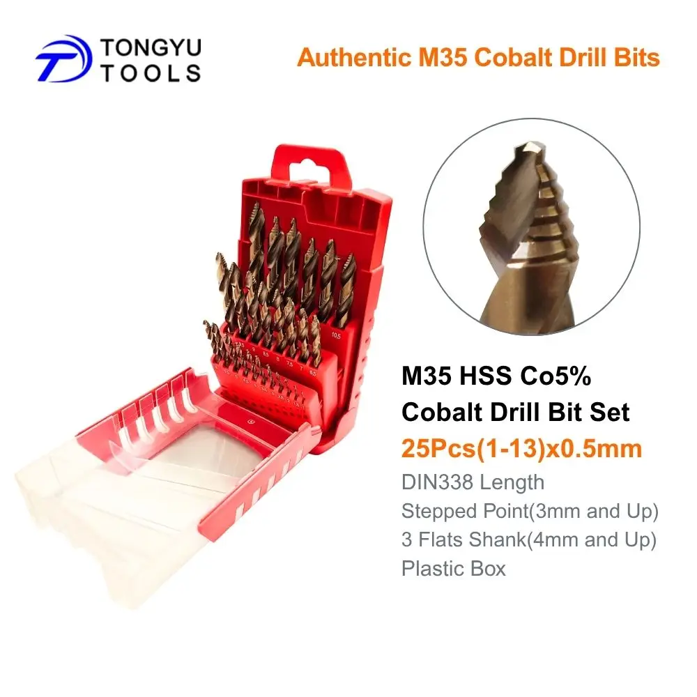 M35 Kobalt-Bohrerset HSS Co 5% DIN338 Spiralbohrer für Edelstahl, Hartmetalle, Gusseisen, Stufenbohrer mit 3-Flächen-Schaft – Detail 13