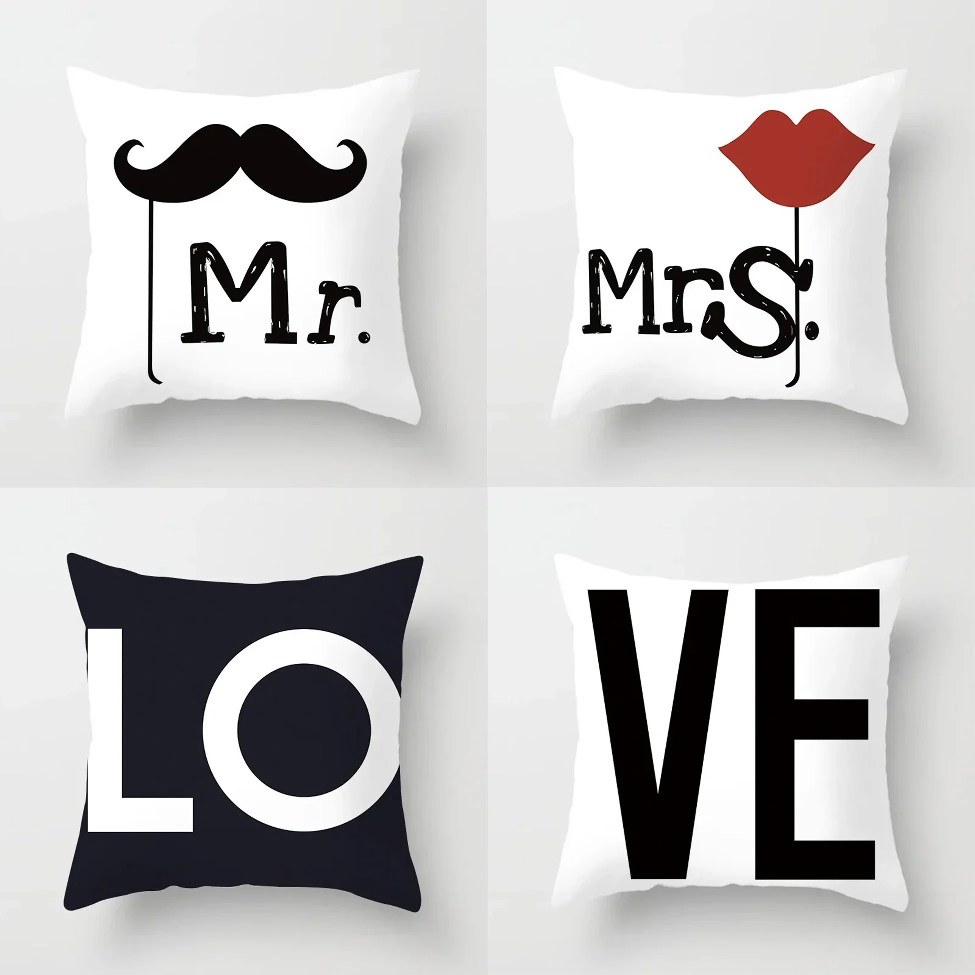 Mr & Mrs or Love Pattern throw pillow cover with short plush print for living room sofa decoration cushion cover pillow covers