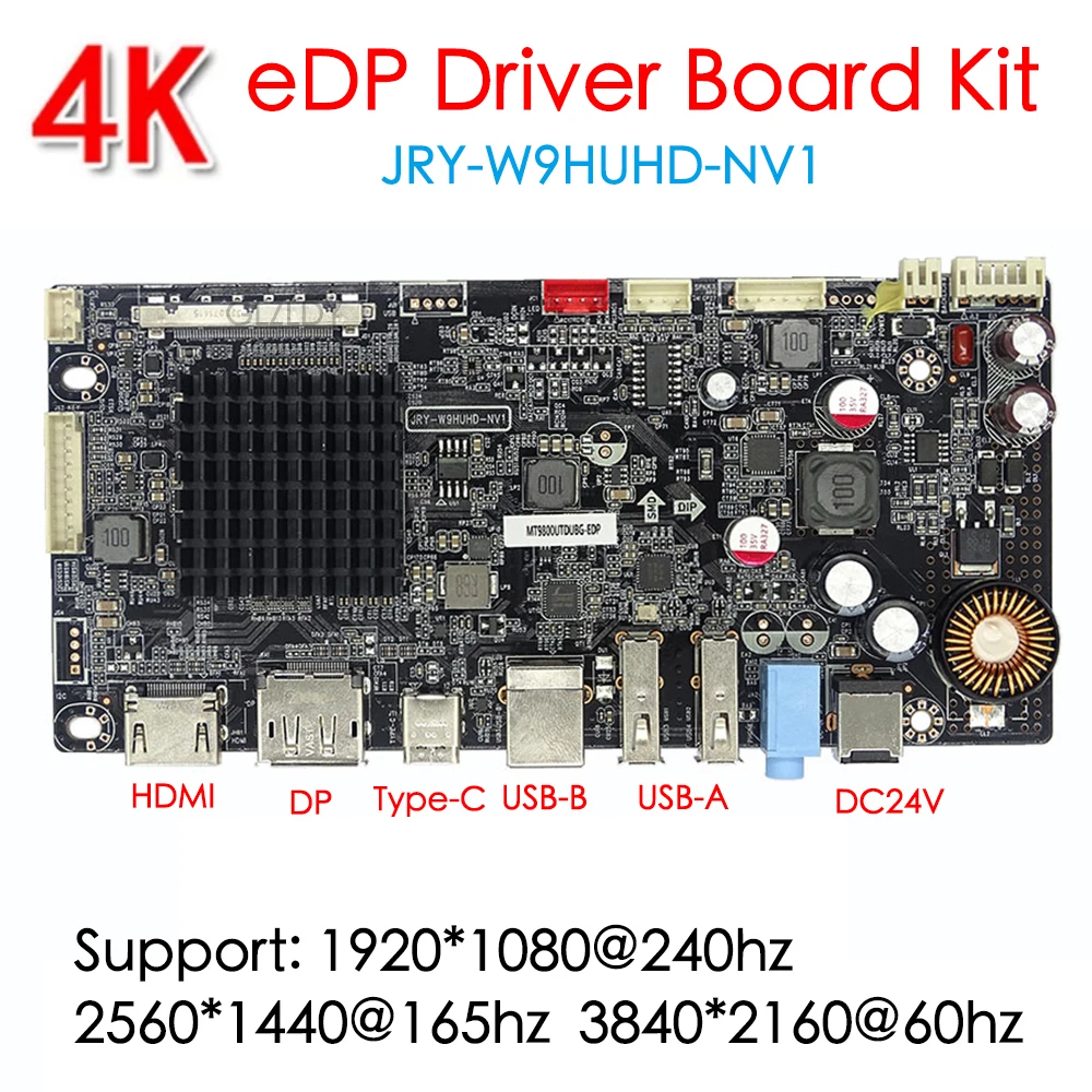 

For 2K 4K eDP VBO UHD driver board Kit Display monitor HDMI DP Type-C USB Audio 1920*1080@240hz 2560*1440@165hz 3840*2160@60hz