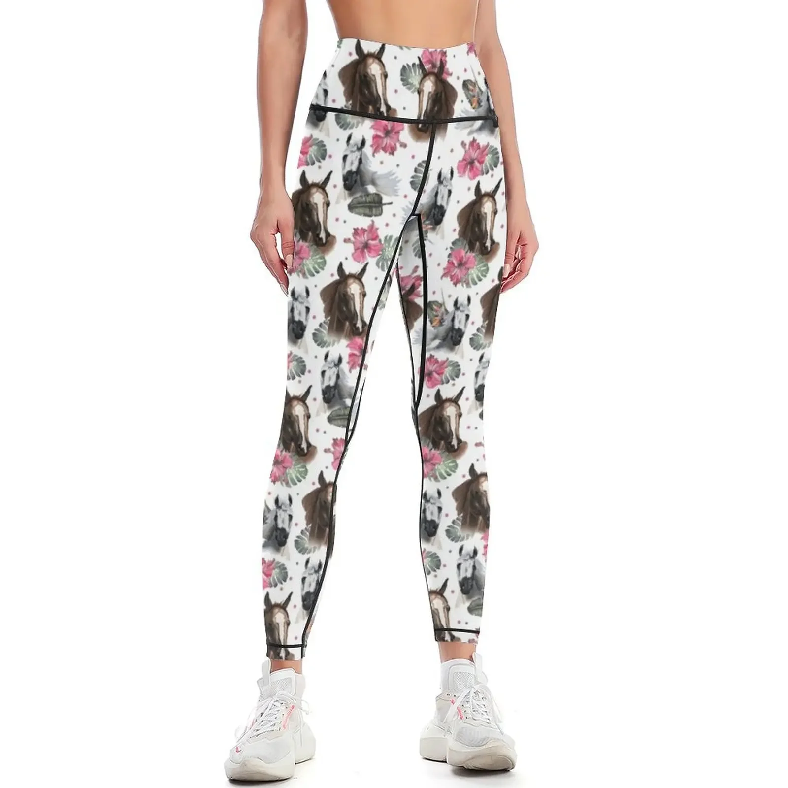 Tropical Floral Horse Pattern Leggings sports for legging push up Women's push up sports tennis for Womens Leggings