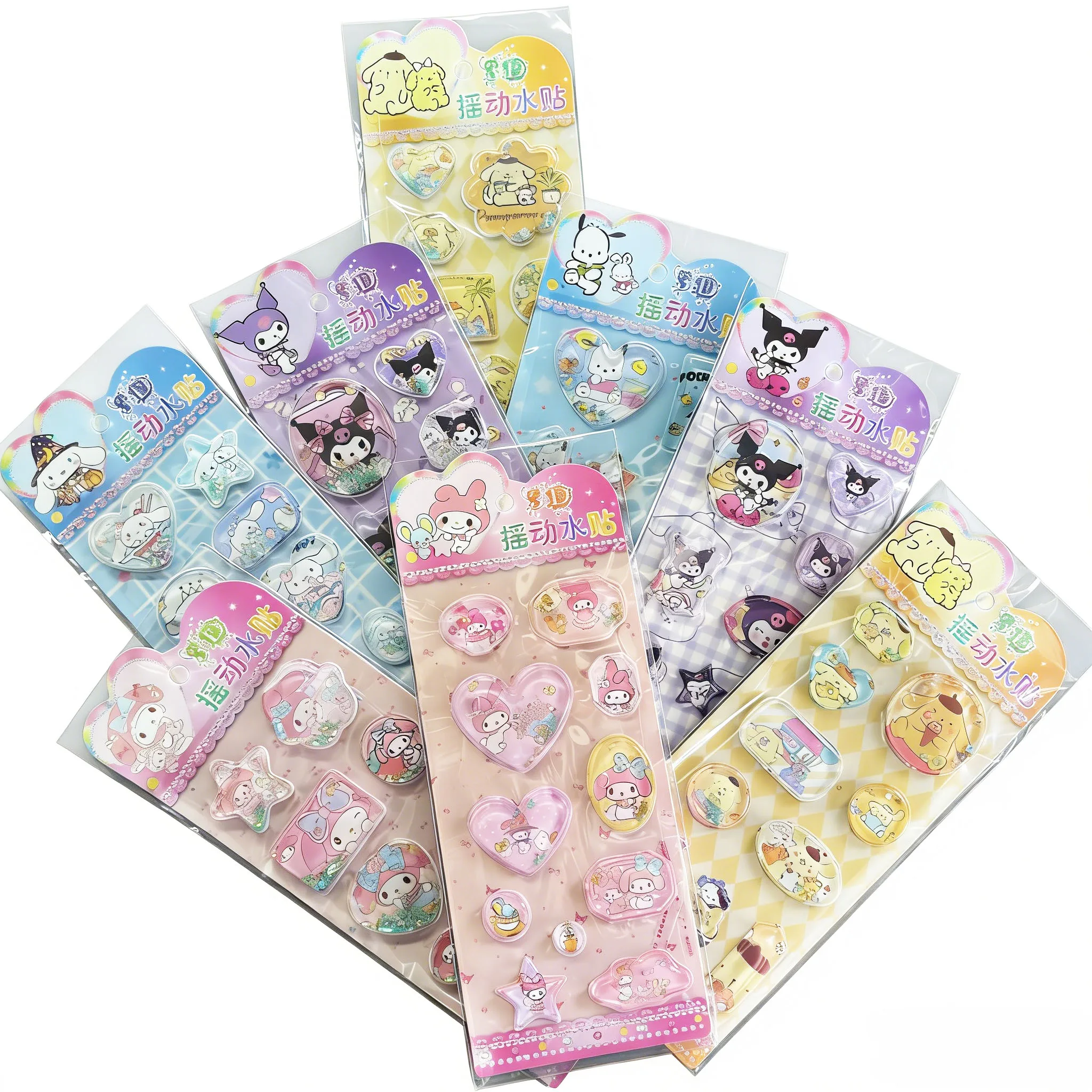 Sanrio Black Beauty Schwingender Wassersticker Hello Kitty Kinder-Cartoon Niedlicher 3D-Treibsand Handnotiz DIY Dekorationssticker