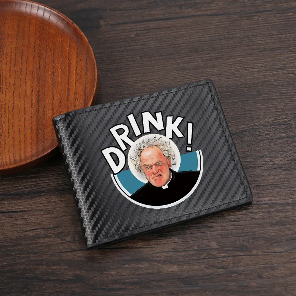 Angry man drink,white letters black background Men's Wallets Simple Business Modern Stylish Printing Design Gifts For Father Boy