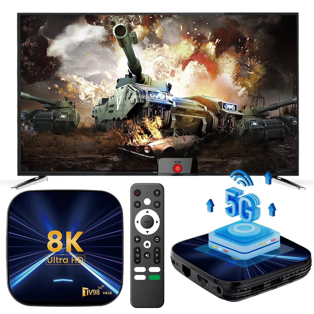 

Android 14 TV Box 8K HD Media Player 2.4G/5G Dual WiFi Android Box with Remote