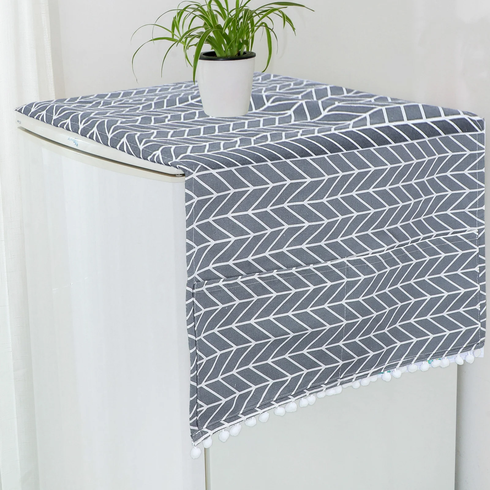 غطاء الغسالة مصنوع من القطن الفاخر المقاوم للغبار ومضاد للخدش مع جيوب تخزين لحقيبة واقية لمجفف غسالة الثلاجة #1