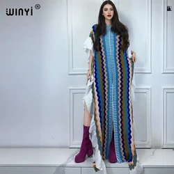 WINYI knitting Rainbow printing Comfort Warm winter Holiday dress Elegant Africa Women Boho party long down dress evening dress