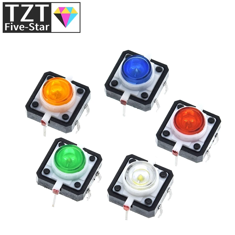 1/5PCS 12X12X7.3mm Tactile Push Button Switch Momentary Tact LED 5 Color  12*12*7.3mm 12*12*7.3 Red Green Blue Yellow White 