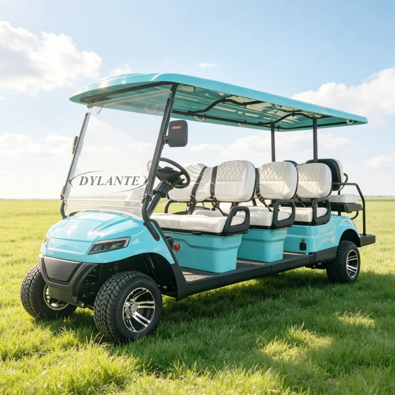 Golf Cart Electric 6 8 10 Person Buggy Reinforced Frame Front Windshield High Torque AC Motor Big All Terrain Tyres