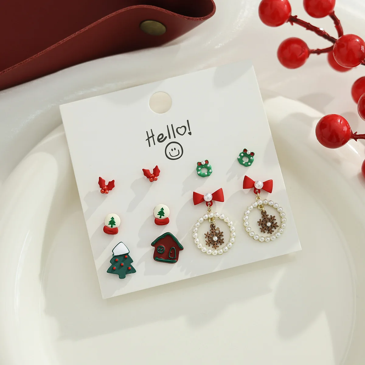 Cartoon-Lebkuchen-Elch-Ohrstecker-Set für Frauen, Niedliche Weihnachtsbaum-Schneeflocken-Stern-Ohrringe, Neujahrs-Party-Schmuck-Geschenk – Detail 2