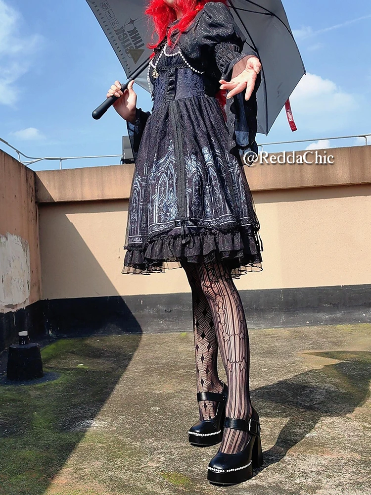 REDDACHiC Gothic Lolita Shrug Jacket Jumper Dress Set Women Jsk Black Chain Decor Princess Puffy Mini Tutu Gown Cosplay Costumes