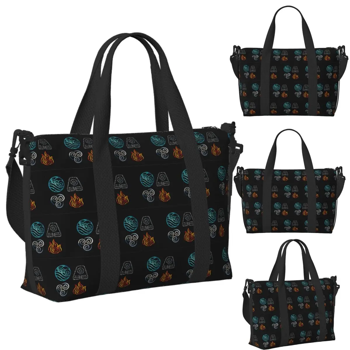 

Custom Avatar The Last Airbender Element Symbols Beach Travel Bag Tote Bags for Gym Yoga Women Shopping Duffle Shoulder Bag