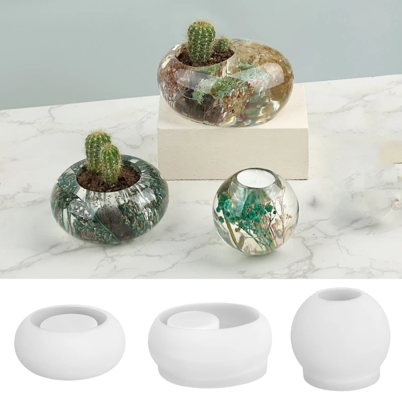 

MXME Epoxy Molds Round Holder Mold Silicone Texture Candlestick Moulds