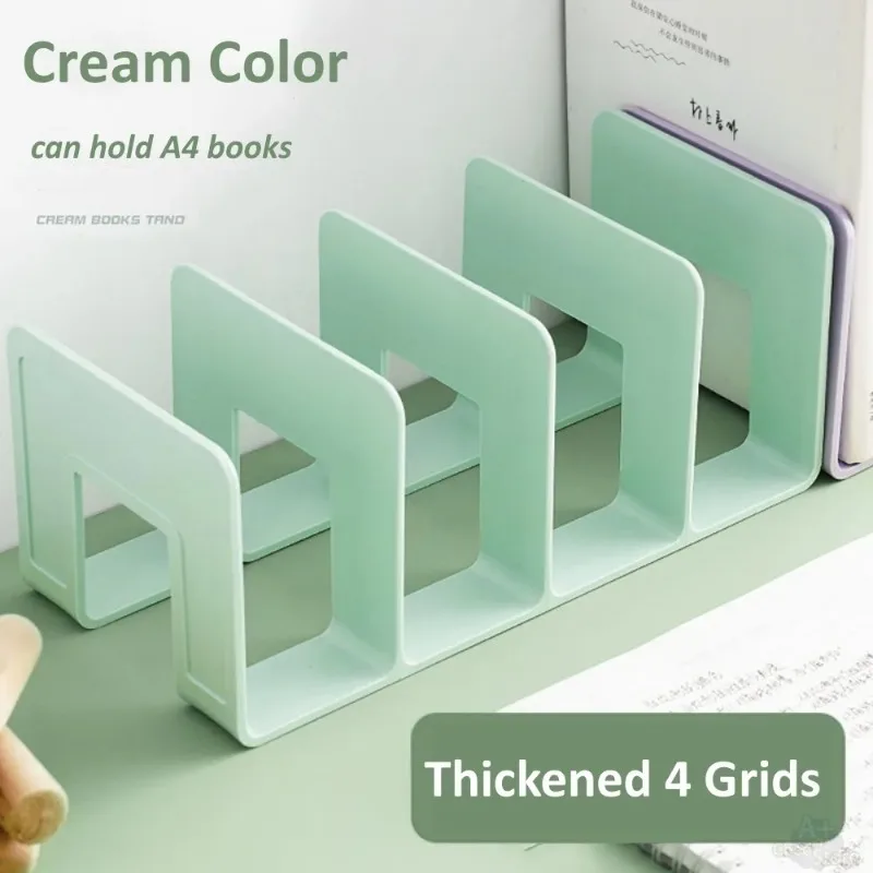 1pcs 4-Grid Desktop Bookend Stand Plastic Non-Slip Book Organizer for Home Office School Book Storage & Stationery Organization