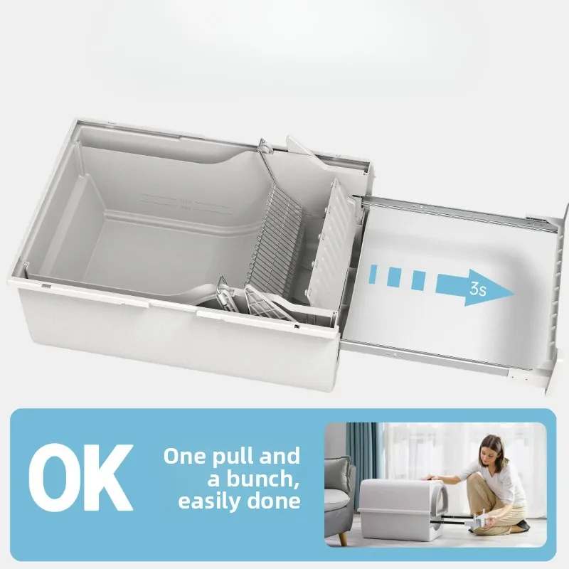

Semi-Automatic Pull Out Cat Litter Box Enclosed Toilet for Cats Lazy Self Cleaning Cat Bedpans High Sided Litter Pan with Drawer