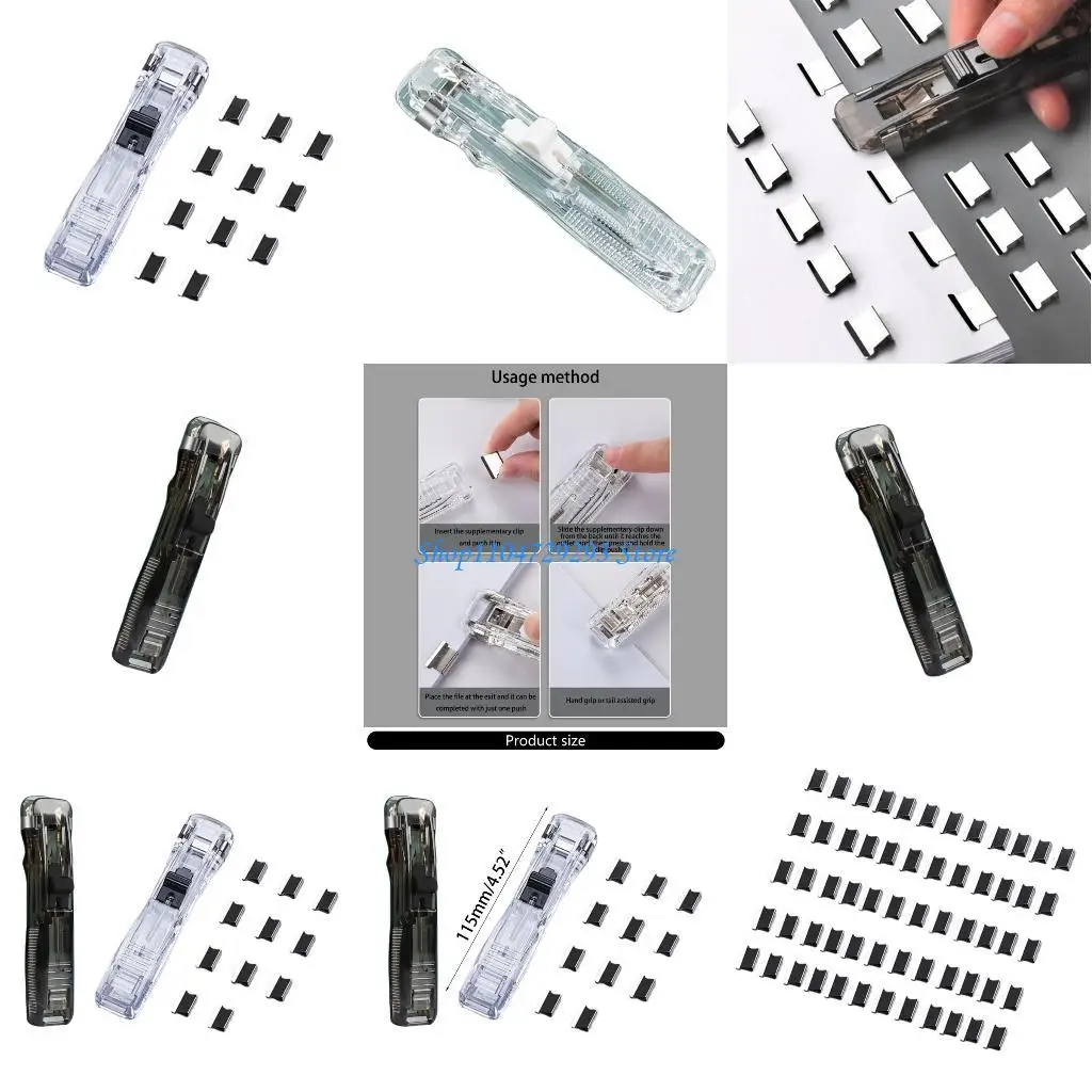 Y2GD 5PCS Handheld Paper Clamp Dispenser Multifunctional File Clamp Dispenser 40 Sheets Capacity, Metal Paper Clamp File Clip