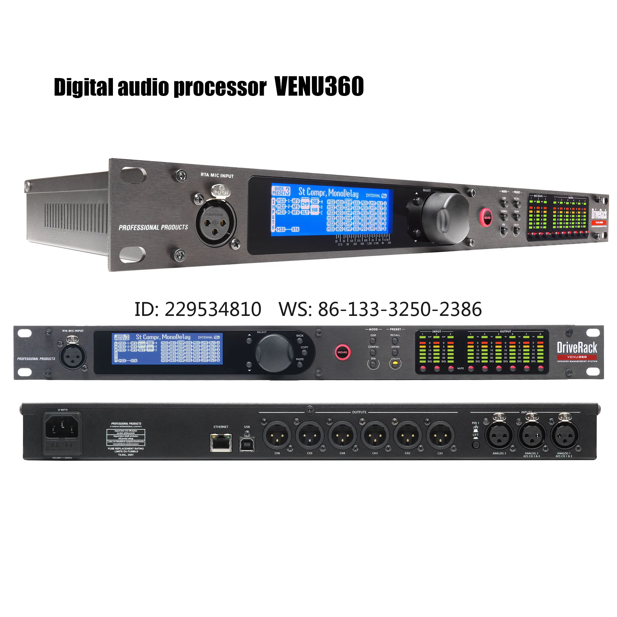 1pc  PA2/VENU360 2 Input 6 Output Stage Audio Processor Original Software Pro Audio Driver Rack Professional Speaker  Processor